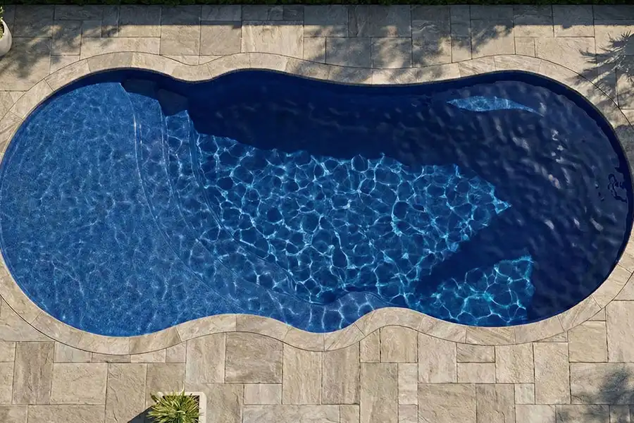 Orion 35 fiberglass pool model with contemporary freeform pool design